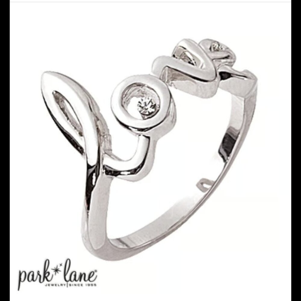Park Lane "Amour" LOVE Script Ring with Swarovski Crystal